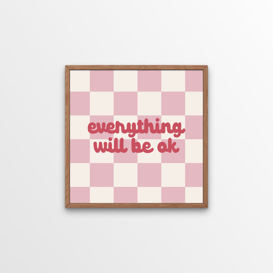 Everything will be ok, cute aesthetic, pink print poster - cuddles in the kitchen 