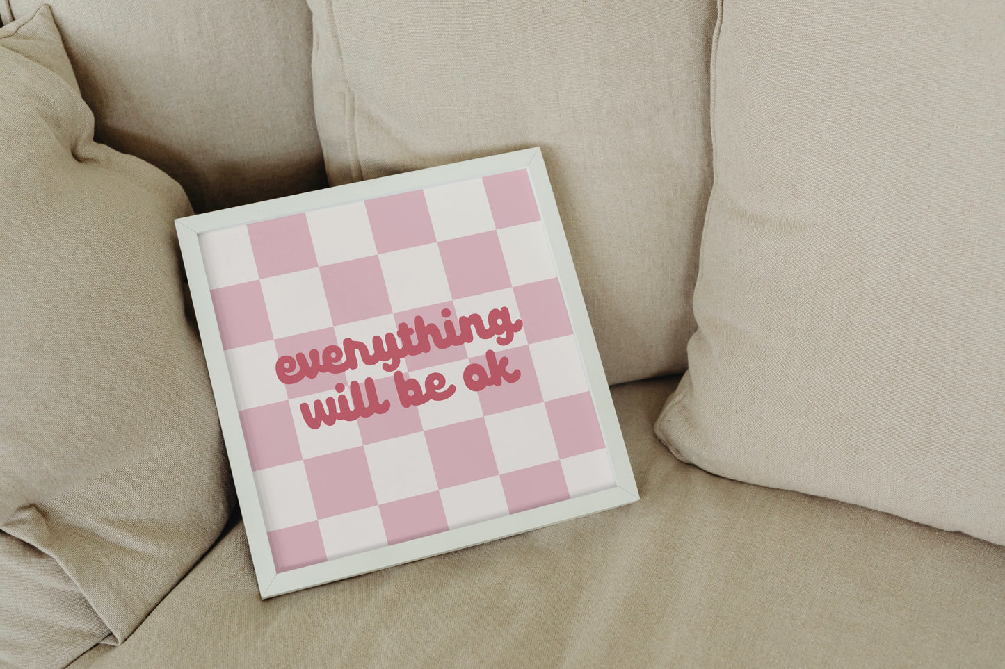 Everything will be ok, cute aesthetic, pink print poster - cuddles in the kitchen 