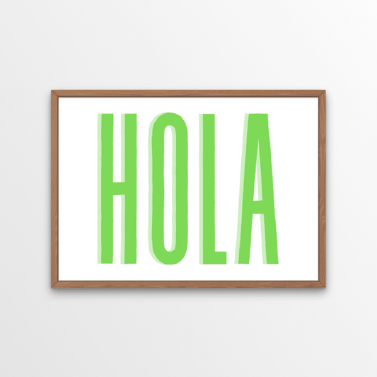 Welcome yourself and your visitors into your fun house with our Hola print.  This design is loud and we love it! Available in green, pink or orange (see other typography print listings).  A bright, colourful, and fun statement print that will get lots of attention.