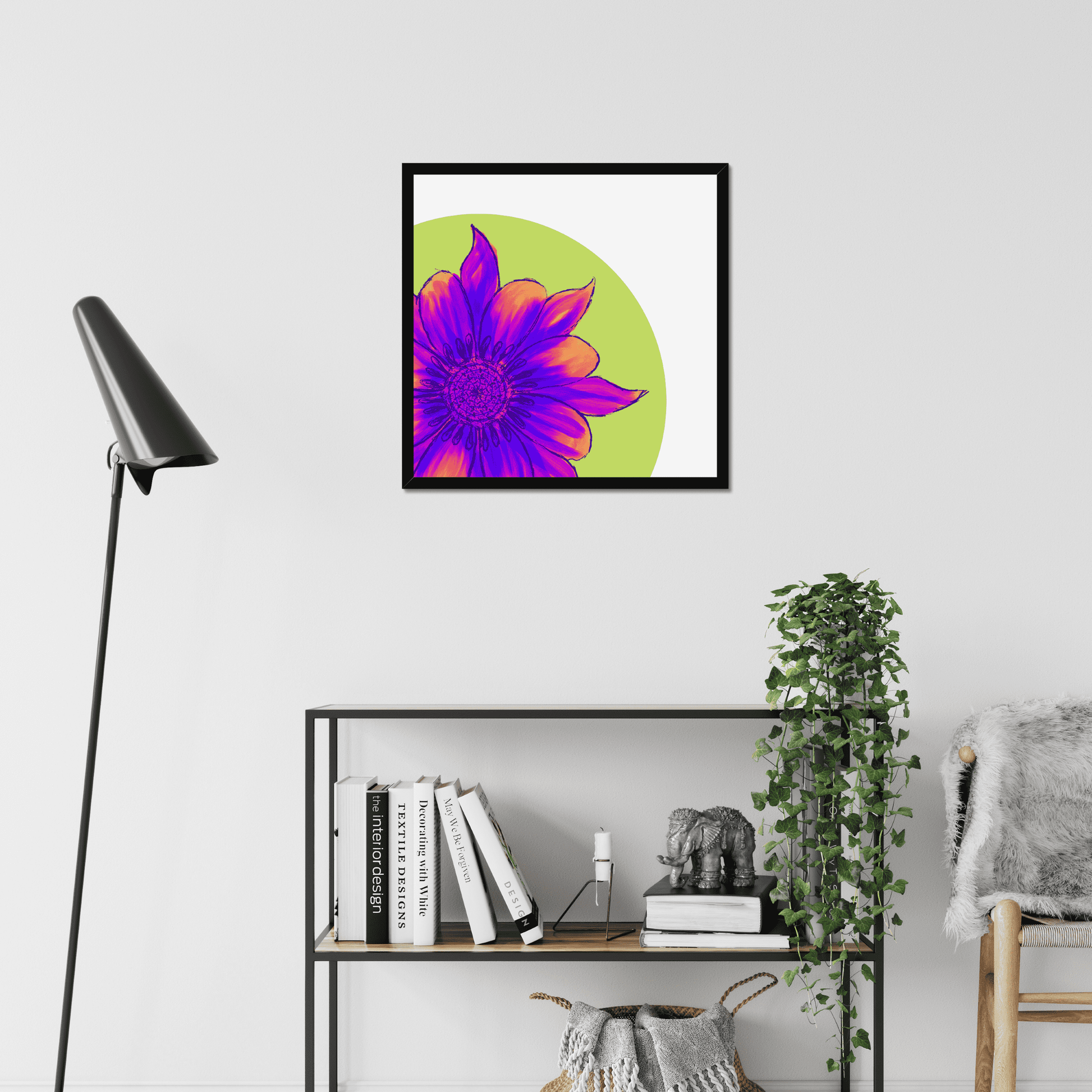 A bright and trippy, acid toned flower print.  This art print is sure to add some eclectic vibes to your walls. The acid greens, pinks and purples really pop. And the paint effect flower is truly stunning.   A statement for your decor, standalone or as part of you gallery wall.