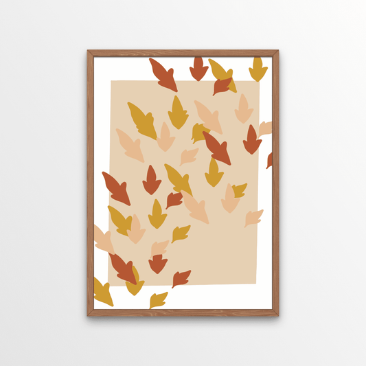A beautiful print of falling autumn leaves in subtle fall tones. Perfect for any room in the house!