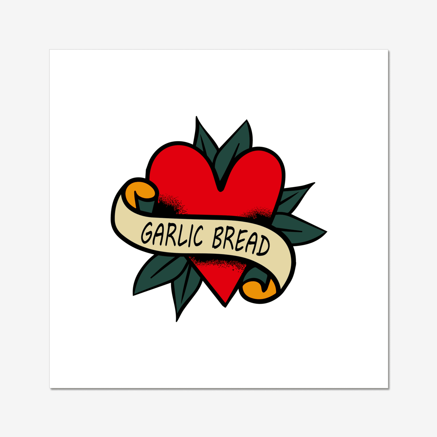 Traditional tattoo style print, celebrating the universal love of the tastiest bread in the world.... the mighty garlic bread!!  Because who doesn't love garlic bread, right?  This is one of our most popular prints. With its bold and quirky design, it fits in perfectly with an eclectic home decor style.  Perfect for a gallery wall, a statement piece or a special gift.