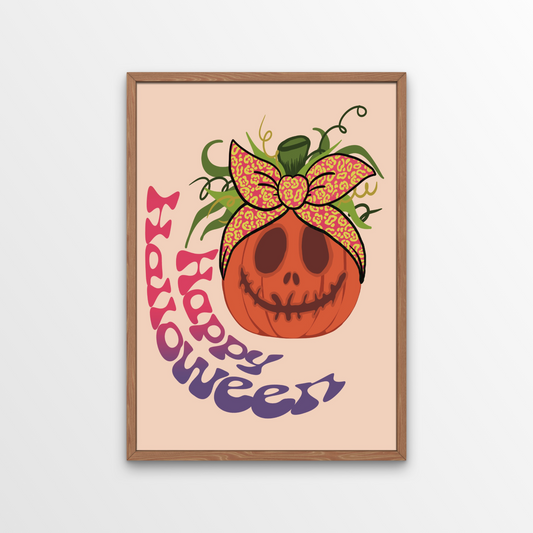 The Happy Halloween Pumpkin Art Print is perfect for decorating any home this Halloween season. Add a splash of color to your walls with this funky, retro styled print! Order today and get free shipping on all orders over £50!