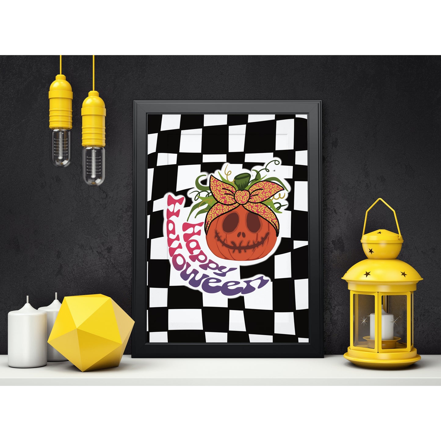 Introducing our Checkerboard Halloween Pumpkin Art Print! Plus, it has a distinctly Beetlejuice vibe that we just love. So if you're looking for a fun and unique way to celebrate Halloween this year, our Checkerboard Halloween Pumpkin Art Print is the perfect choice! Free Shipping on orders over £50.