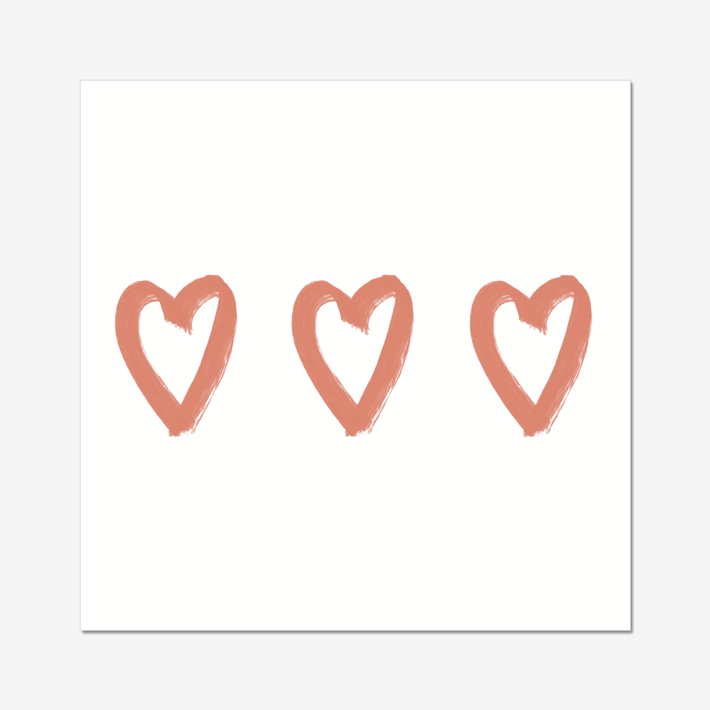 A simple design, but so very beautiful.  Three coral hearts, in an oil paint style on a plain background. This print is perfect in a laid back, boho, californian decor styled home.   A popular choice in nurseries too, we've sent this print to many a first time parent - when two become three