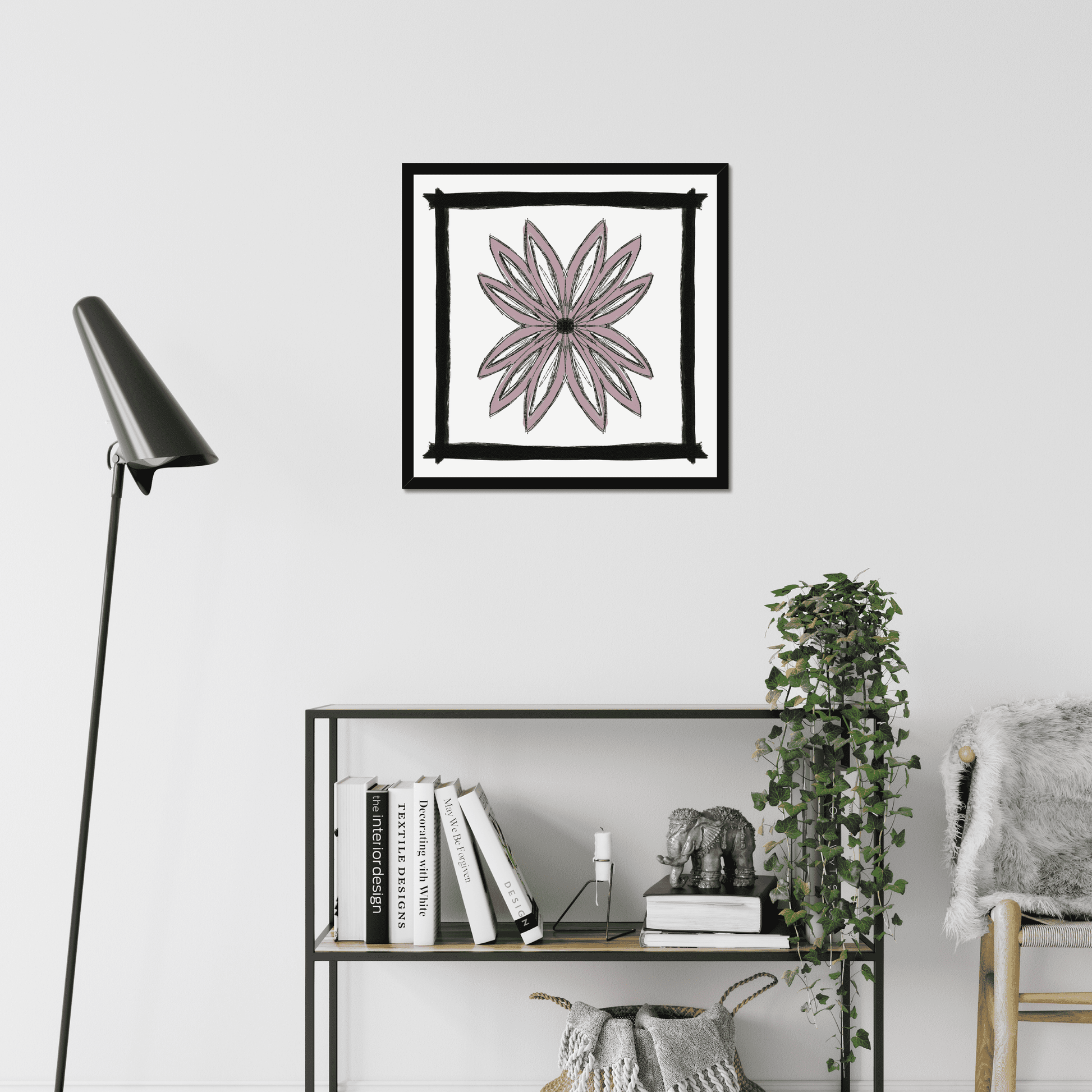 A hard and impactful style flower print, bold and simple in black, white and muted pink tones.  We love the striking sketch format of this print, and think it screaming out for gallery wall placement.  With its bold and quirky design, it fits in perfectly with an eclectic home decor style.