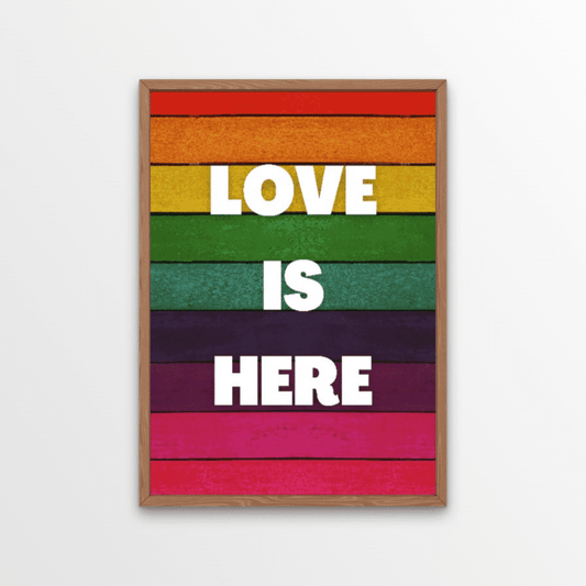 Our bright and beautiful rainbow love print is here.  A rainbow of bright colours with a bold typography statement. Show your love, loud and proud.