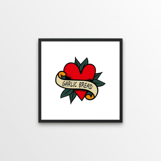 Traditional tattoo style print, celebrating the universal love of the tastiest bread in the world.... the mighty garlic bread!!  Because who doesn't love garlic bread, right?  This is one of our most popular prints. With its bold and quirky design, it fits in perfectly with an eclectic home decor style.  Perfect for a gallery wall, a statement piece or a special gift.