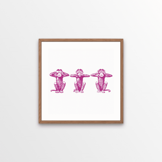 This cheeky trio continue to trend in home decor, and we continue to love them.  A quirky pink print sure to make a fun statement in your home, and will display perfectly as a stand alone piece or as part of your gallery wall. 