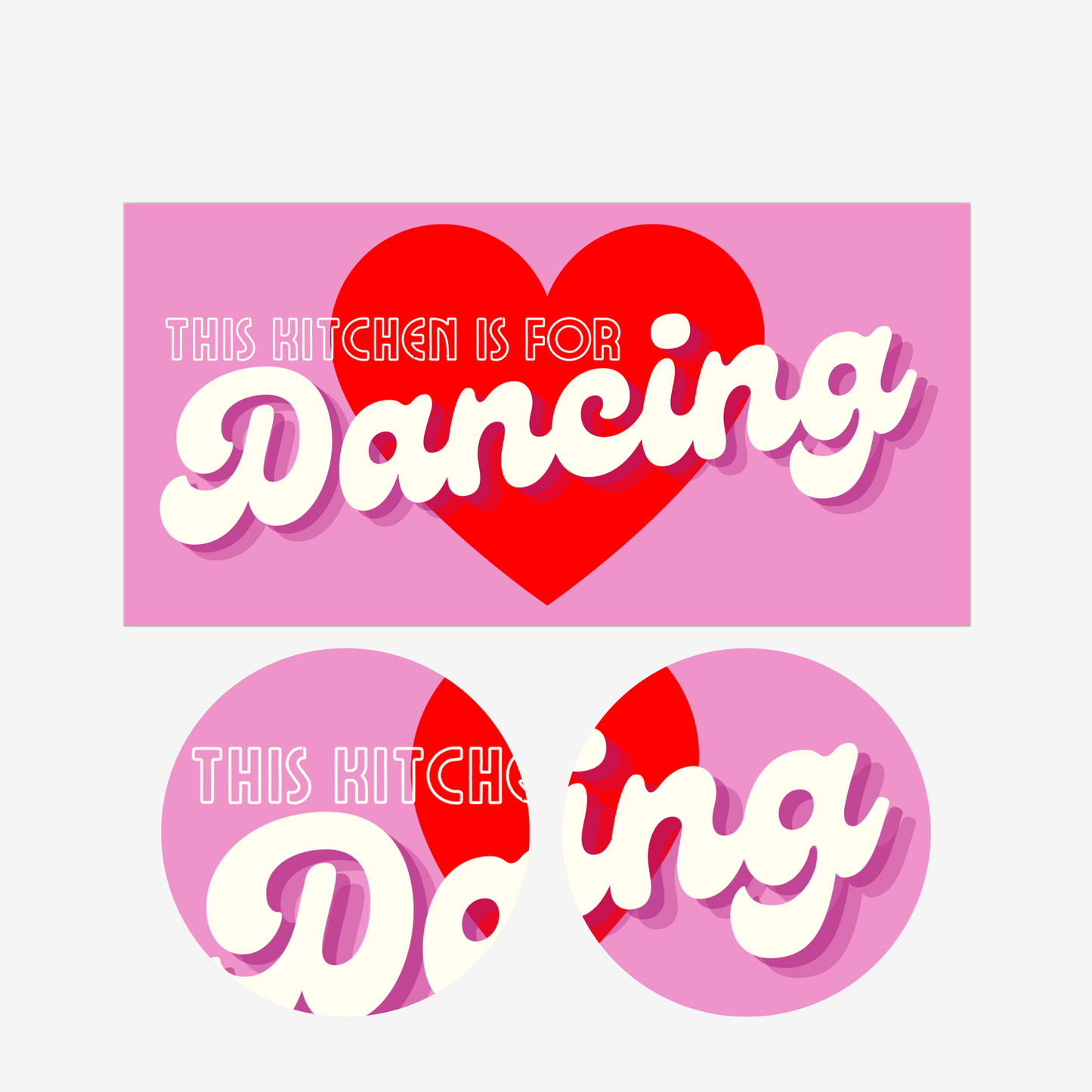 This Kitchen Is For Dancing is the perfect addition to any kitchen with a sense of fun and quirkiness. The catchy phrase and retro pink style make it a truly unique art print that is sure to bring a smile to your face every time you see it.