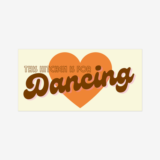 This Kitchen Is For Dancing is the perfect addition to any kitchen with a sense of fun and quirkiness. The catchy phrase and retro mustard yellow and brown style make it a truly unique art print that is sure to bring a smile to your face every time you see it.