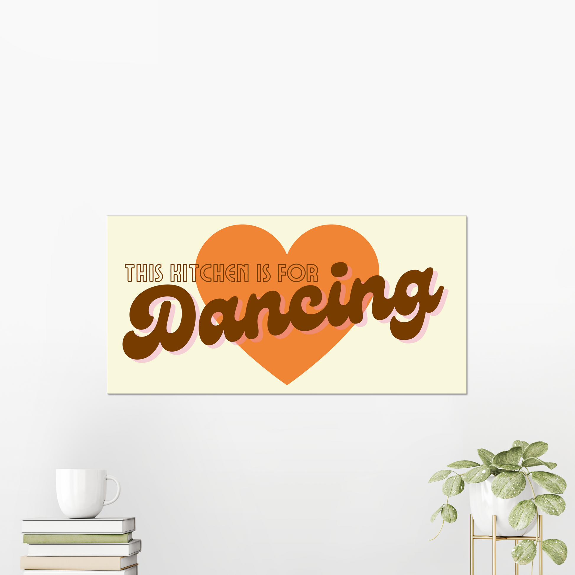 This Kitchen Is For Dancing is the perfect addition to any kitchen with a sense of fun and quirkiness. The catchy phrase and retro mustard yellow and brown style make it a truly unique art print that is sure to bring a smile to your face every time you see it.