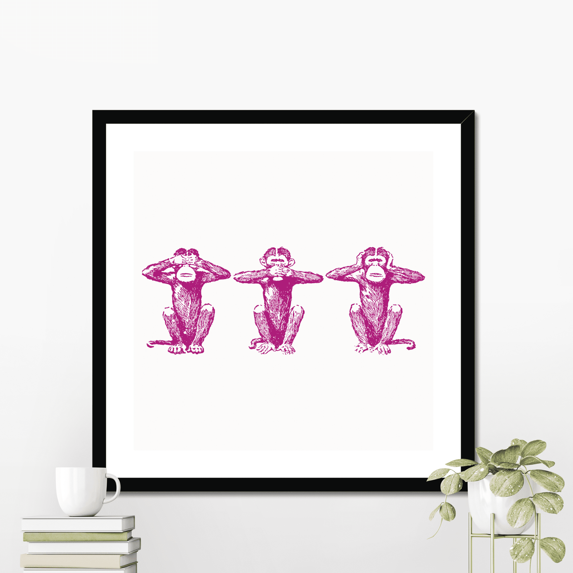 This cheeky trio continue to trend in home decor, and we continue to love them.  A quirky pink print sure to make a fun statement in your home, and will display perfectly as a stand alone piece or as part of your gallery wall. 