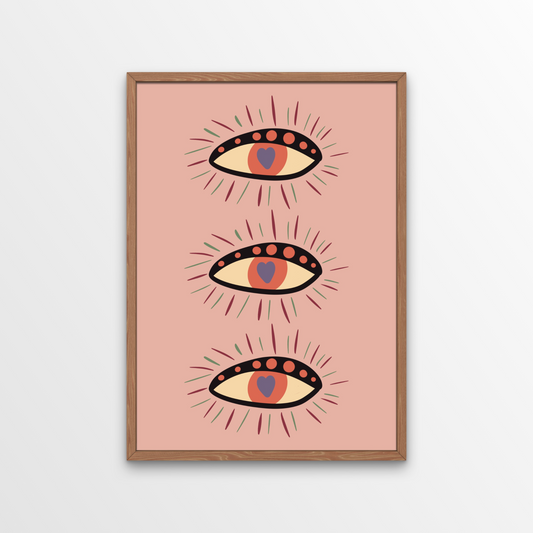 This Watching Eyes Art Print is the perfect addition to any room that could use a little extra magic. The three eyes on the neutral background make for a unique and beautiful print, and the Boho style adds a touch of whimsy. Get free shipping today on orders over £50