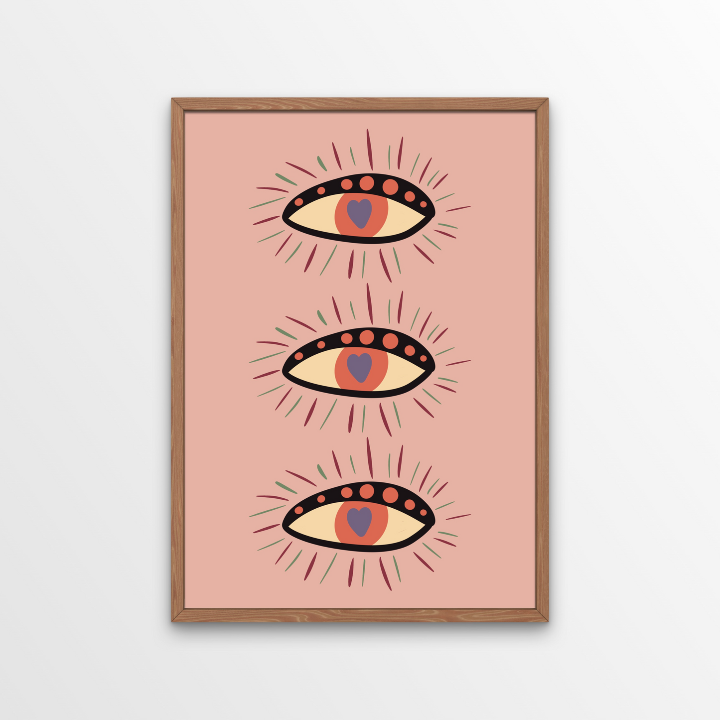 This Watching Eyes Art Print is the perfect addition to any room that could use a little extra magic. The three eyes on the neutral background make for a unique and beautiful print, and the Boho style adds a touch of whimsy. Get free shipping today on orders over £50