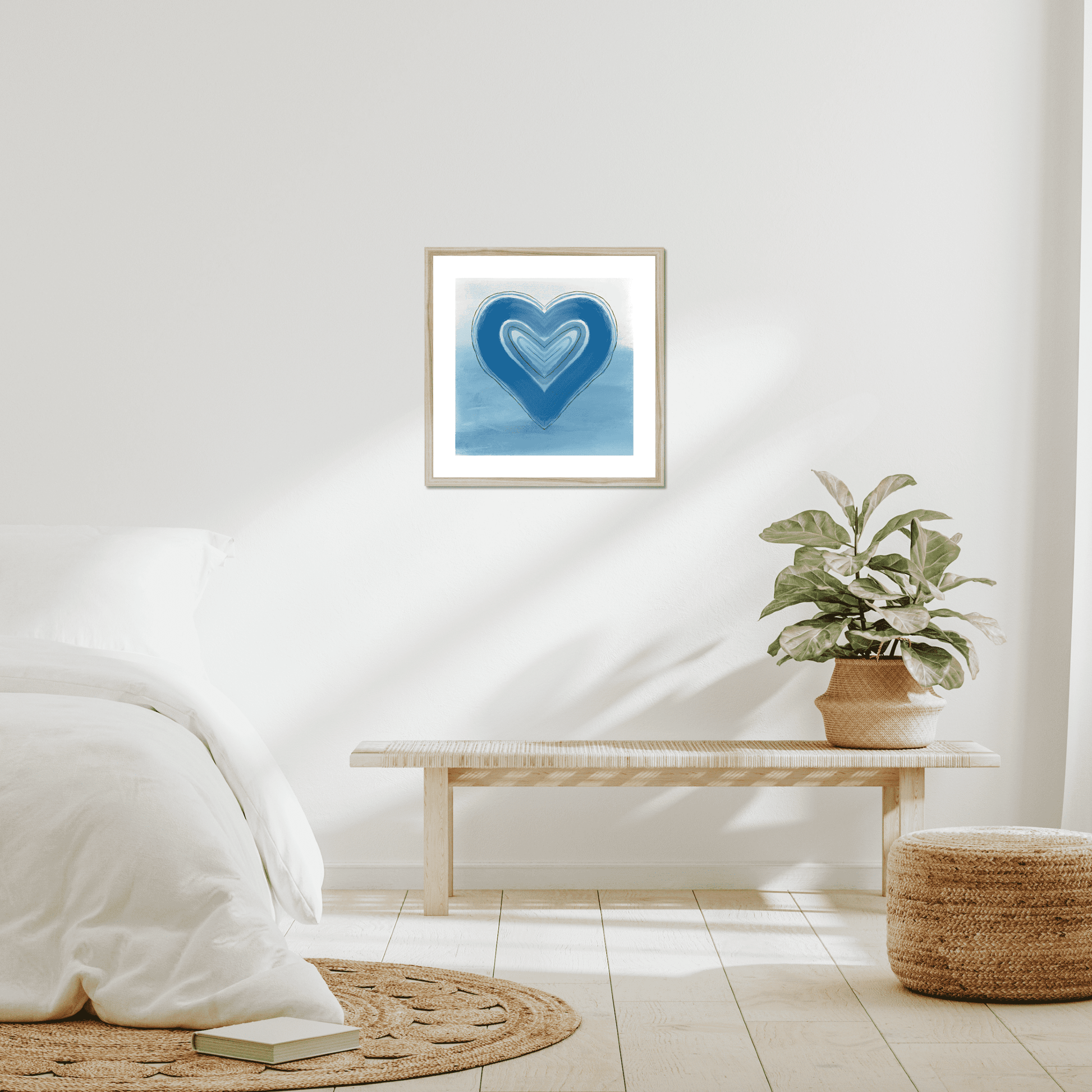 A pretty and unique blue watercolour style heart print.  This gives us major nostalgic 90's vibes, remember those super cute baby tees with hearts on the front?  We love this design, simple and beautiful. Perfect for a gallery wall, a statement piece or a special gift.