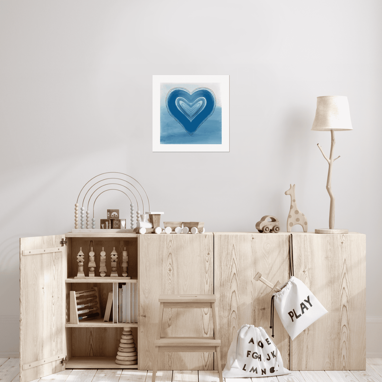 A pretty and unique blue watercolour style heart print.  This gives us major nostalgic 90's vibes, remember those super cute baby tees with hearts on the front?  We love this design, simple and beautiful. Perfect for a gallery wall, a statement piece or a special gift.