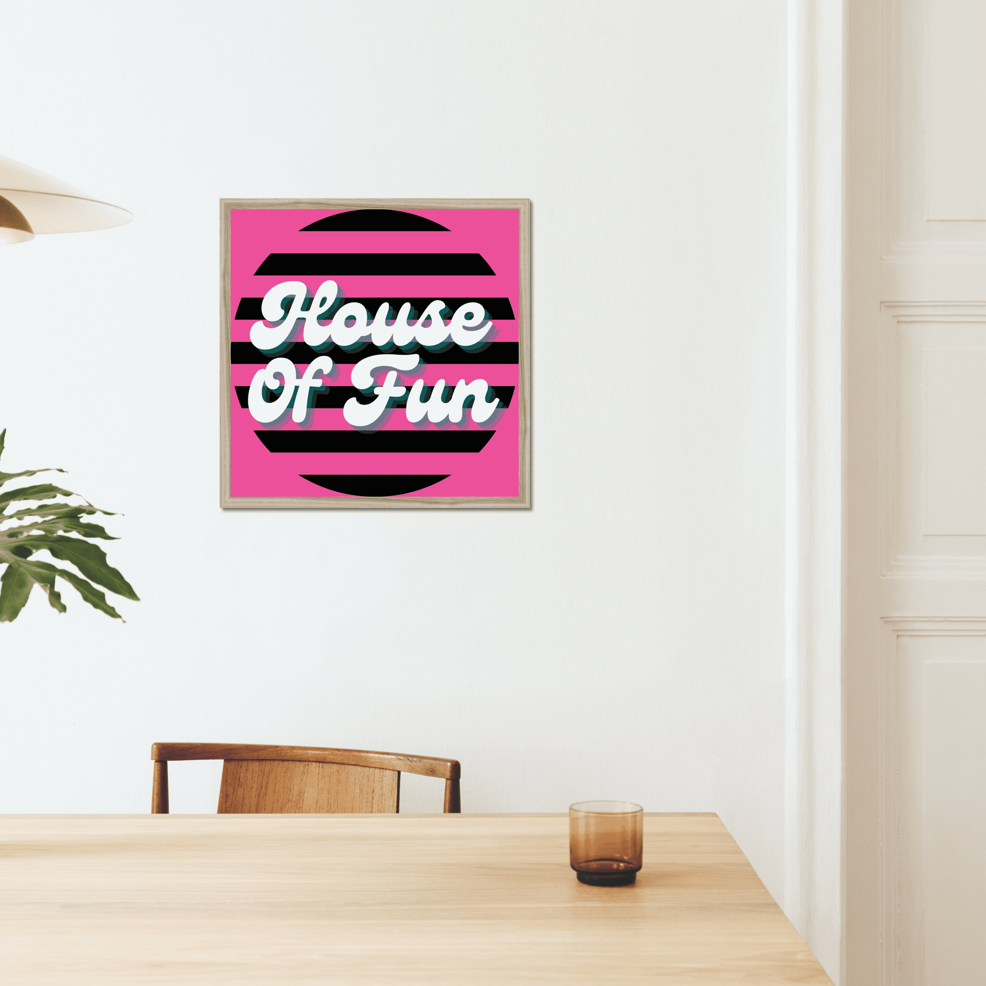 House of fun art print. A statement pink and black typography print that could hold its own on a totally clear wall space, or even work as part of a gallery wall.  This fun, bright, and quirky punk print is perfect for your party pad!