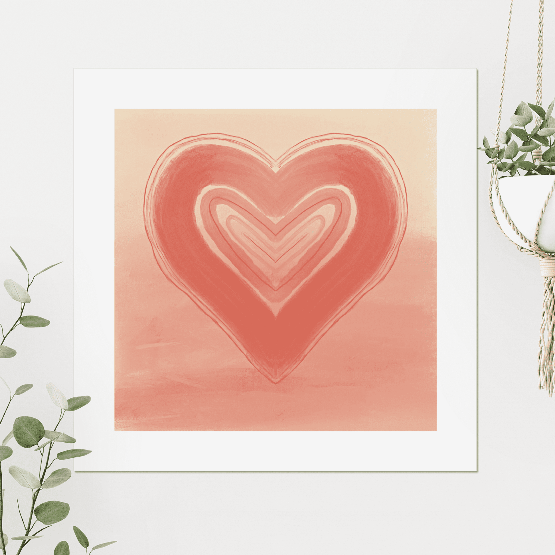 A pretty and unique coral watercolour style heart print.  This gives us major nostalgic 90's vibes, remember those super cute baby tees with hearts on the front?  We love this design, simple and beautiful. Perfect for a gallery wall, a statement piece or a special gift.