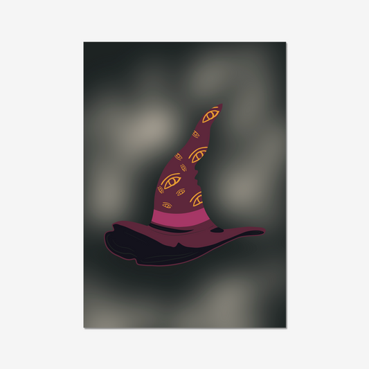 Celebrate the witching hour with this spectacular Witches Watching Hat Art Print. This eerie and eye-catching art print is perfect for setting the scene of your Halloween gathering. The intense purple, maroon, and black tones add a touch of darkness, while the witch hat itself is both spooky and intriguing. 